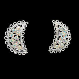 Emmons Silver Tone And Aurora Borealis Rhinestone Clip On Earrings (4628)